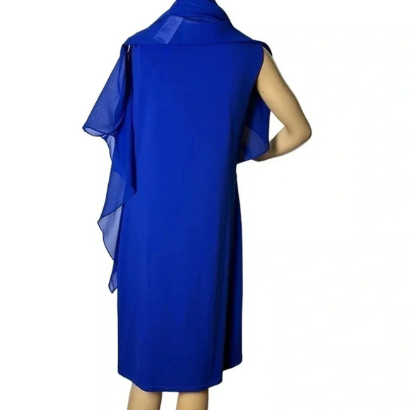 CLEO Mother  of the bride Blue Asymmetrical Lace event sheath dress. Beaded - Picture 7 of 12